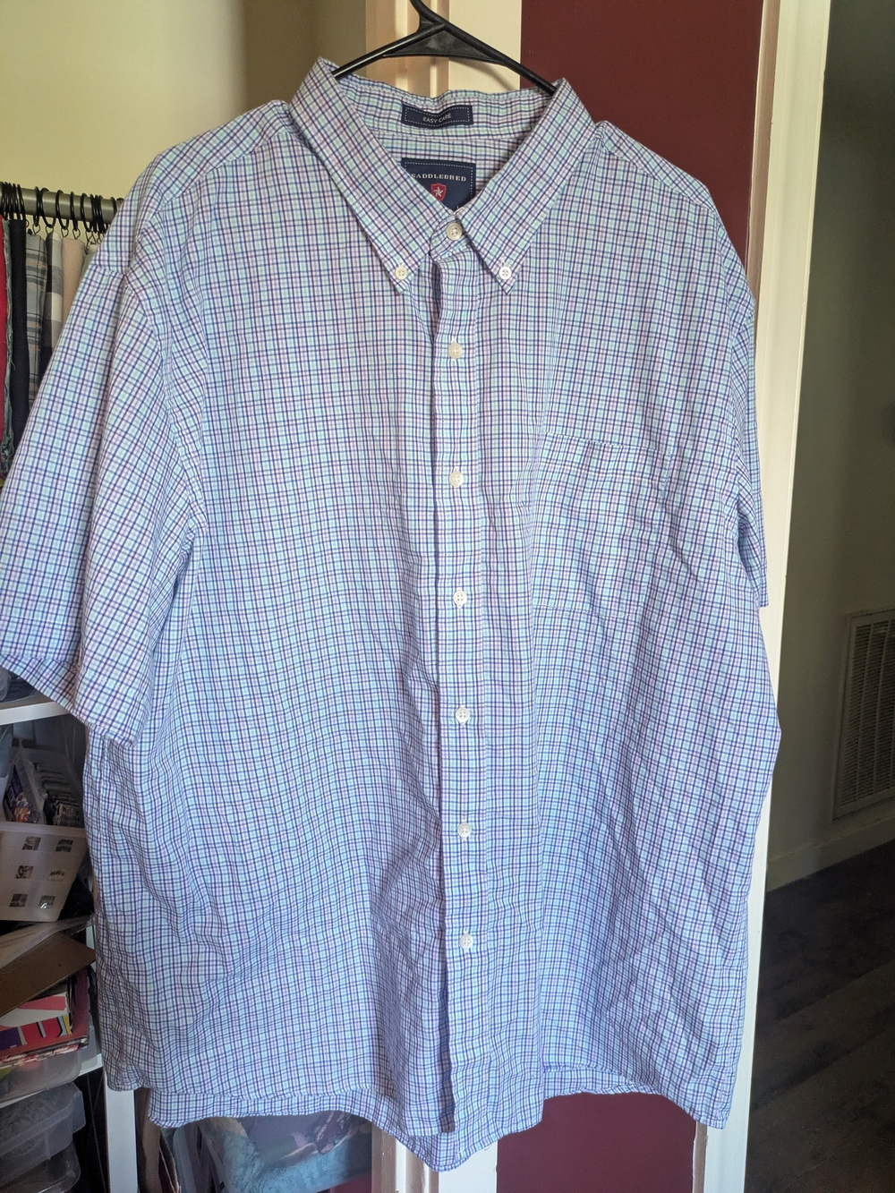 Saddlebred Easy-Care, Men's XXL, Light Blue Multi-Stripe Button-Down Shirt